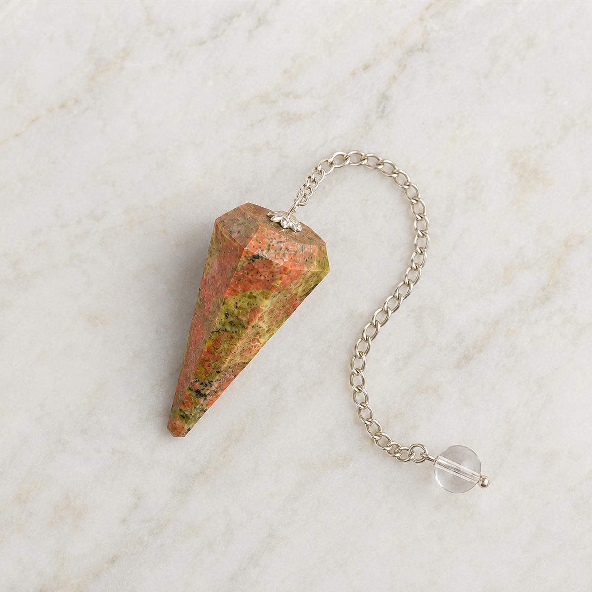 Unakite Faceted Hexagon Pendulum, Crystal Pendulum