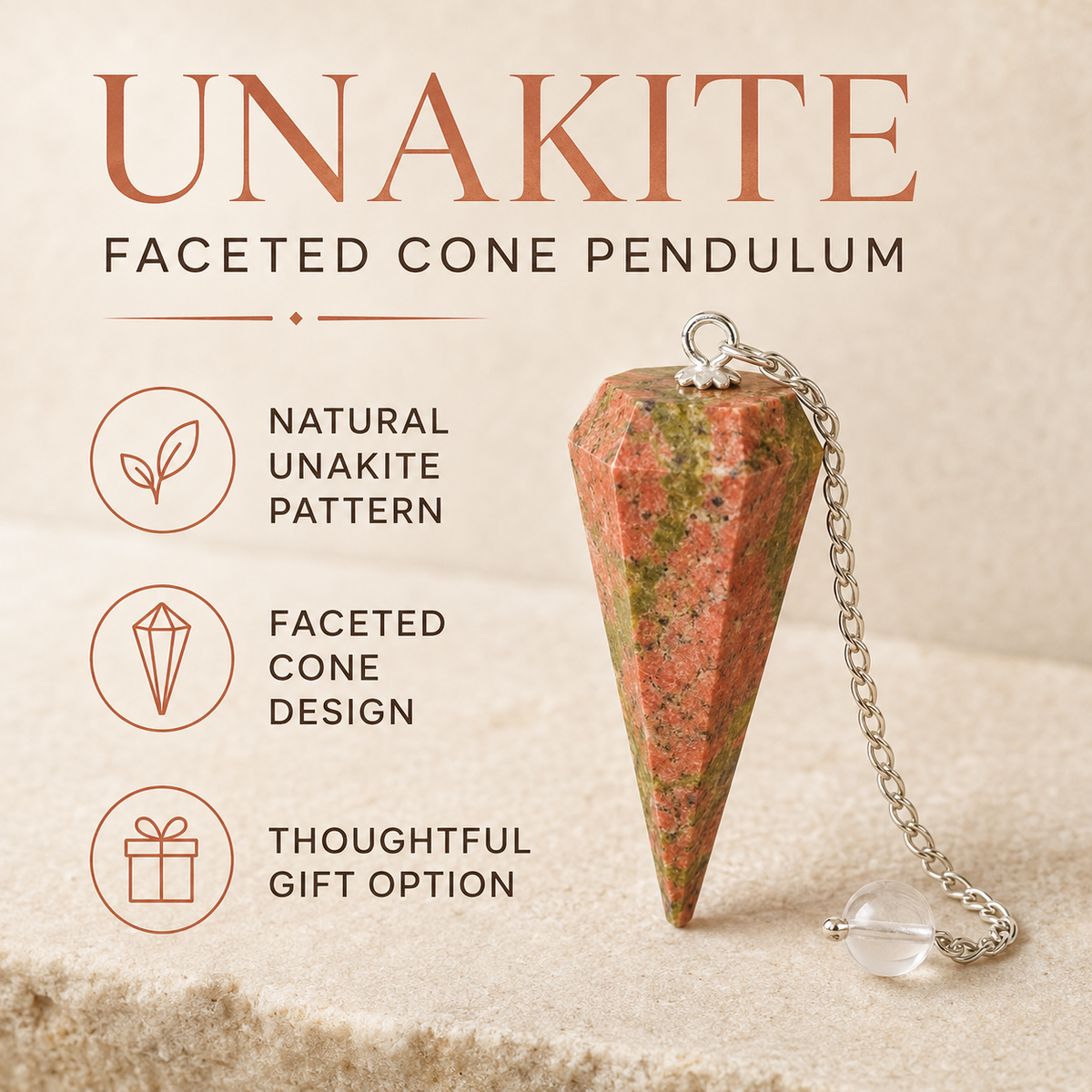 Unakite Faceted Hexagon Pendulum, Crystal Pendulum