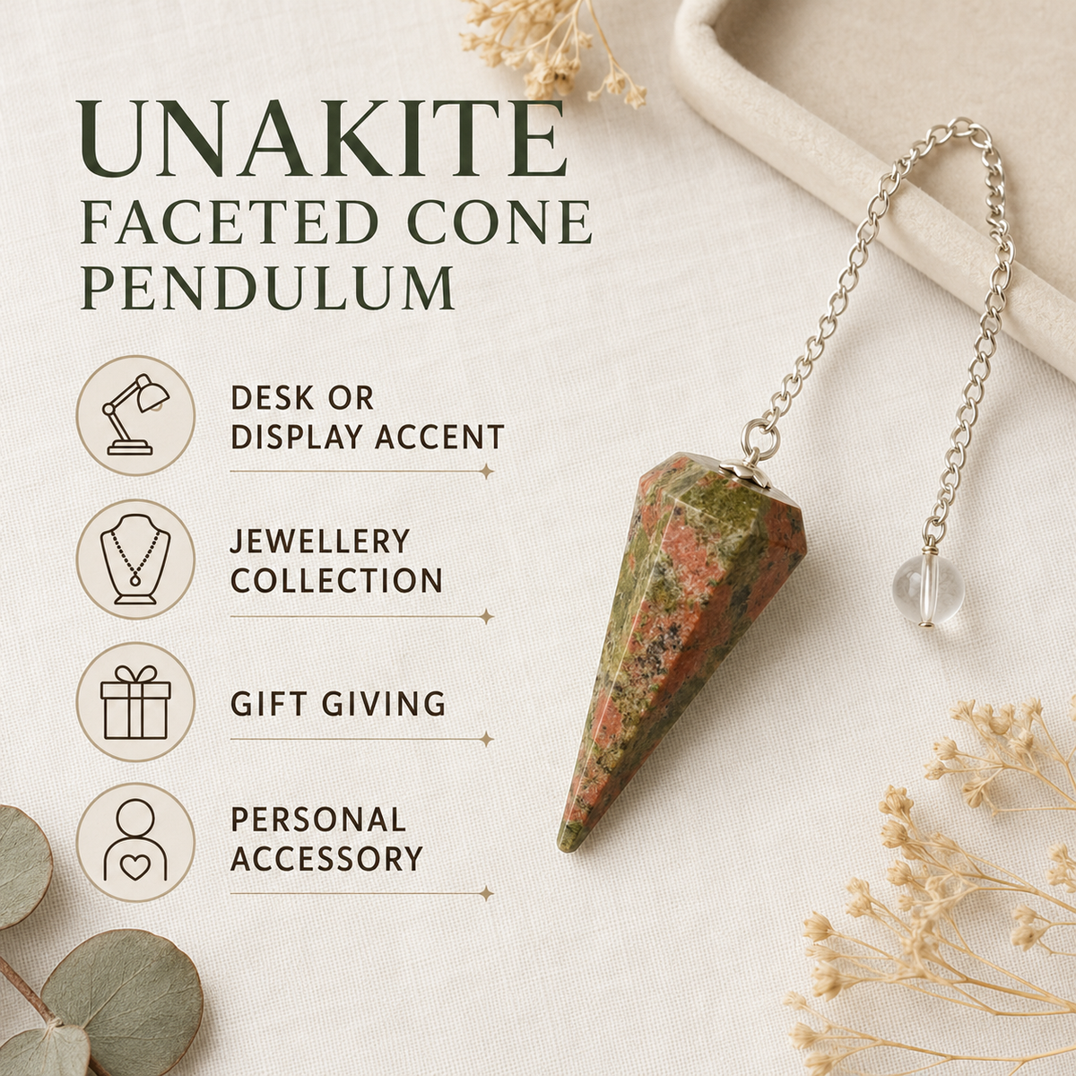 Unakite Faceted Hexagon Pendulum, Crystal Pendulum