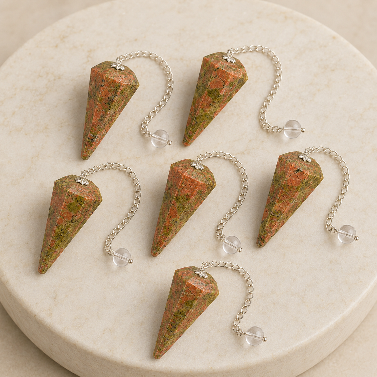 Unakite Faceted Hexagon Pendulum, Crystal Pendulum