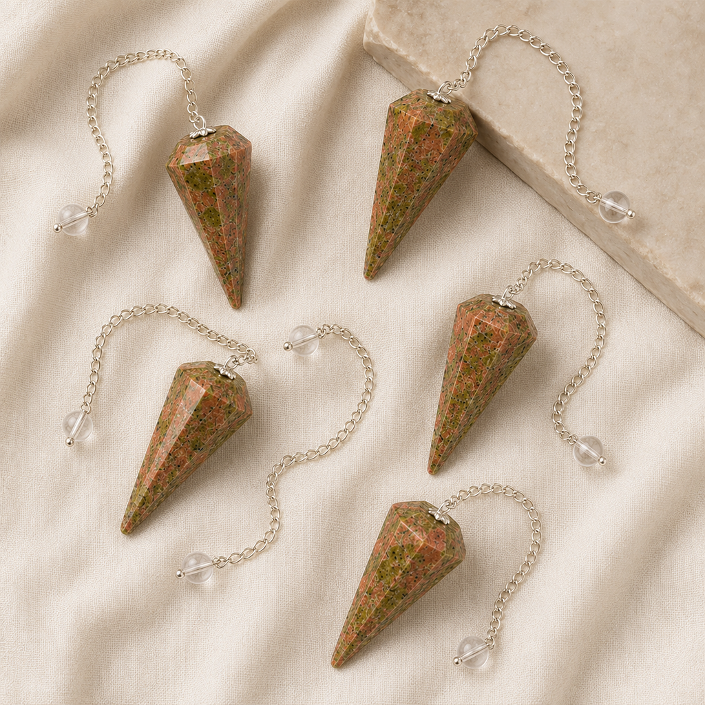 Unakite Faceted Hexagon Pendulum, Crystal Pendulum