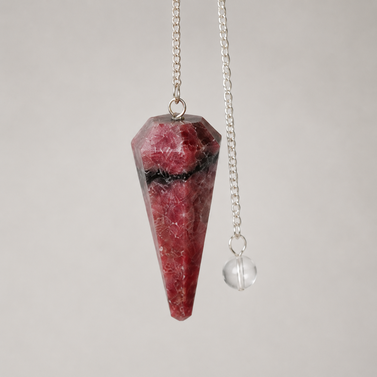 Rhodonite Faceted Hexagon Pendulum, Crystal Pendulum