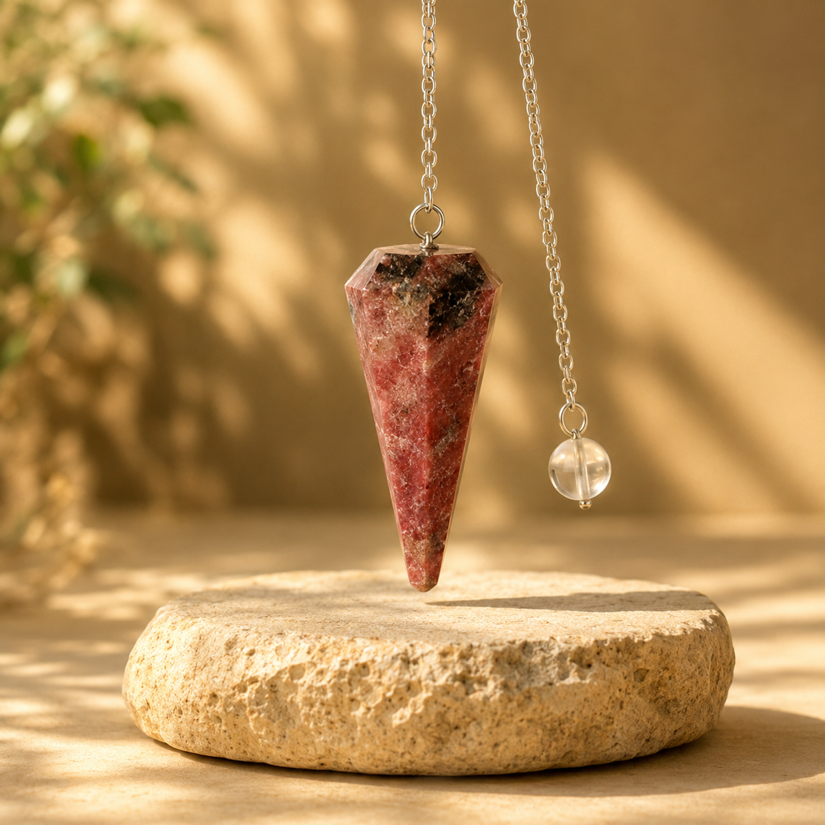 Rhodonite Faceted Hexagon Pendulum, Crystal Pendulum