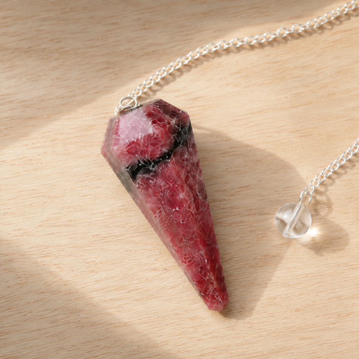 Rhodonite Faceted Hexagon Pendulum, Crystal Pendulum