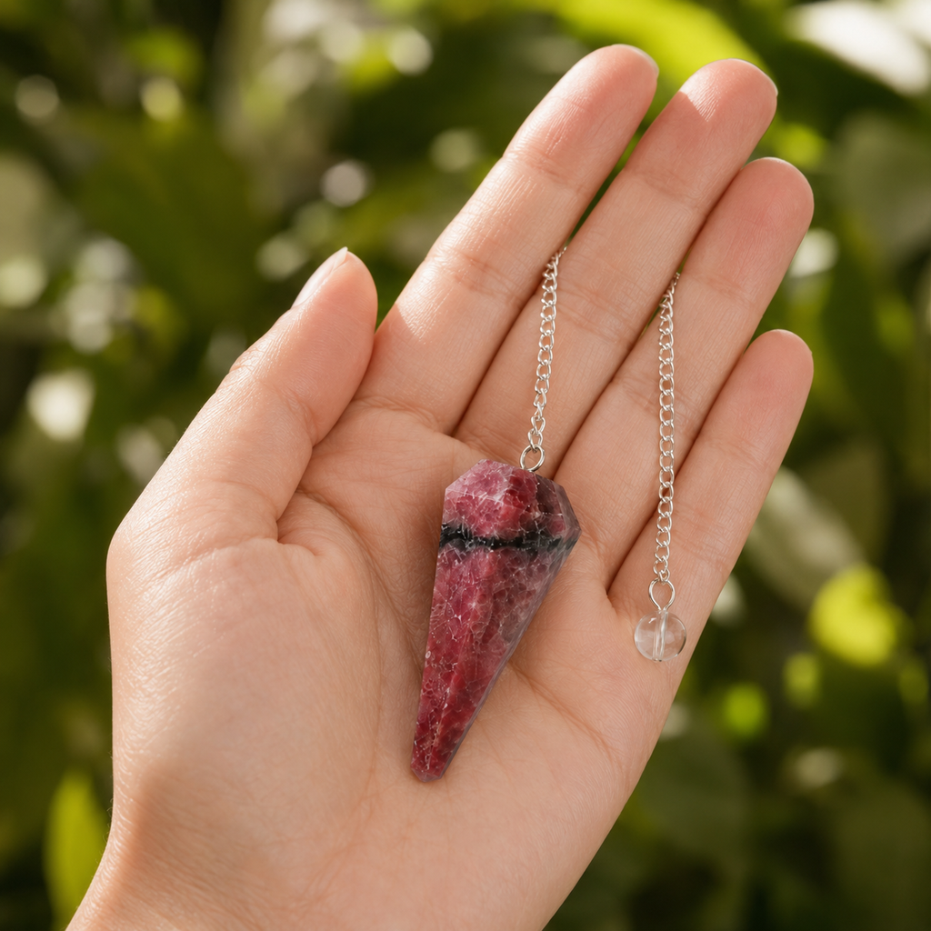 Rhodonite Faceted Hexagon Pendulum, Crystal Pendulum