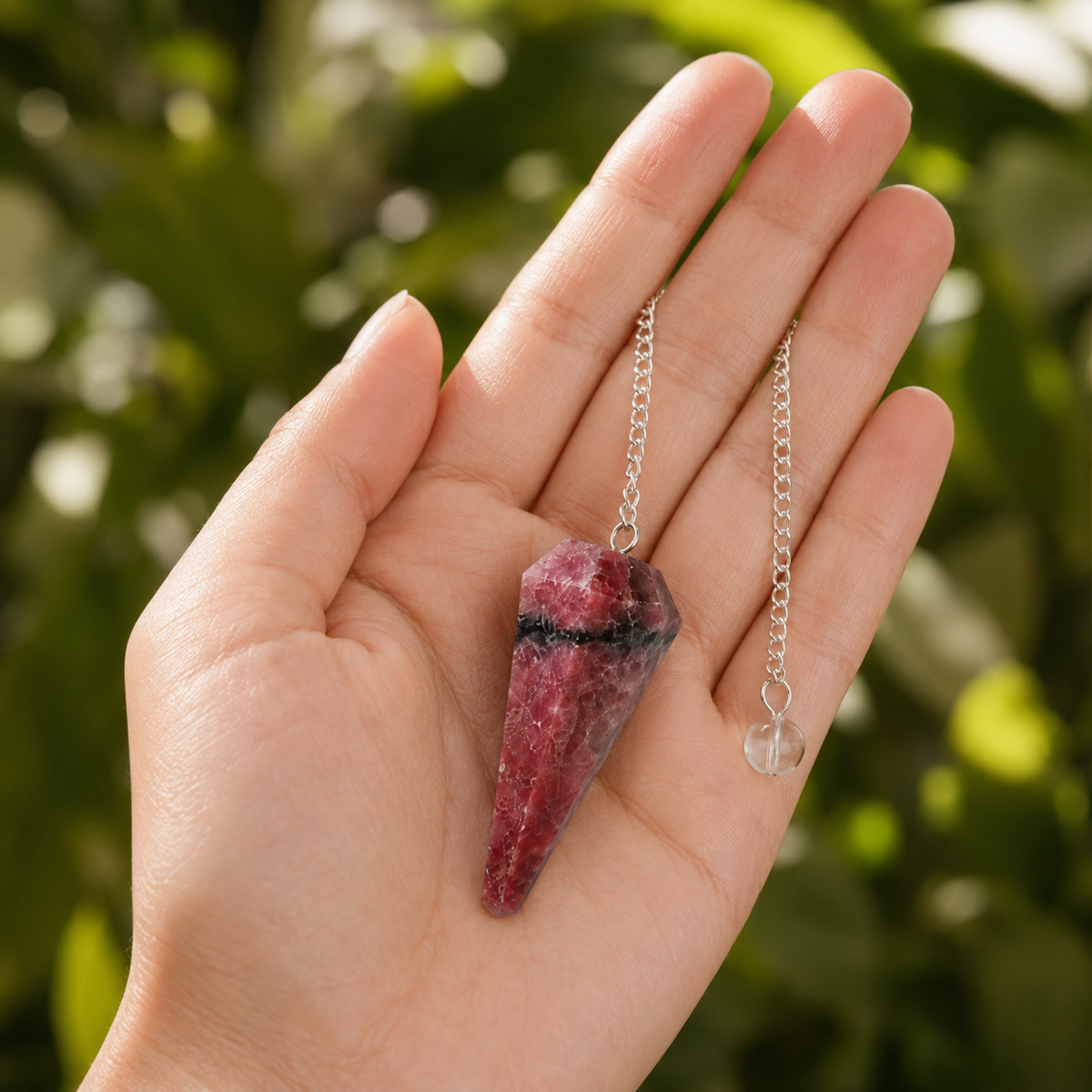 Rhodonite Faceted Hexagon Pendulum, Crystal Pendulum