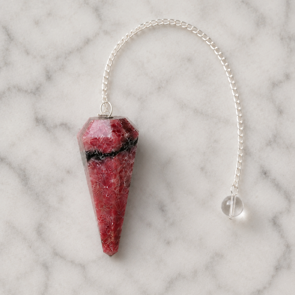 Rhodonite Faceted Hexagon Pendulum, Crystal Pendulum