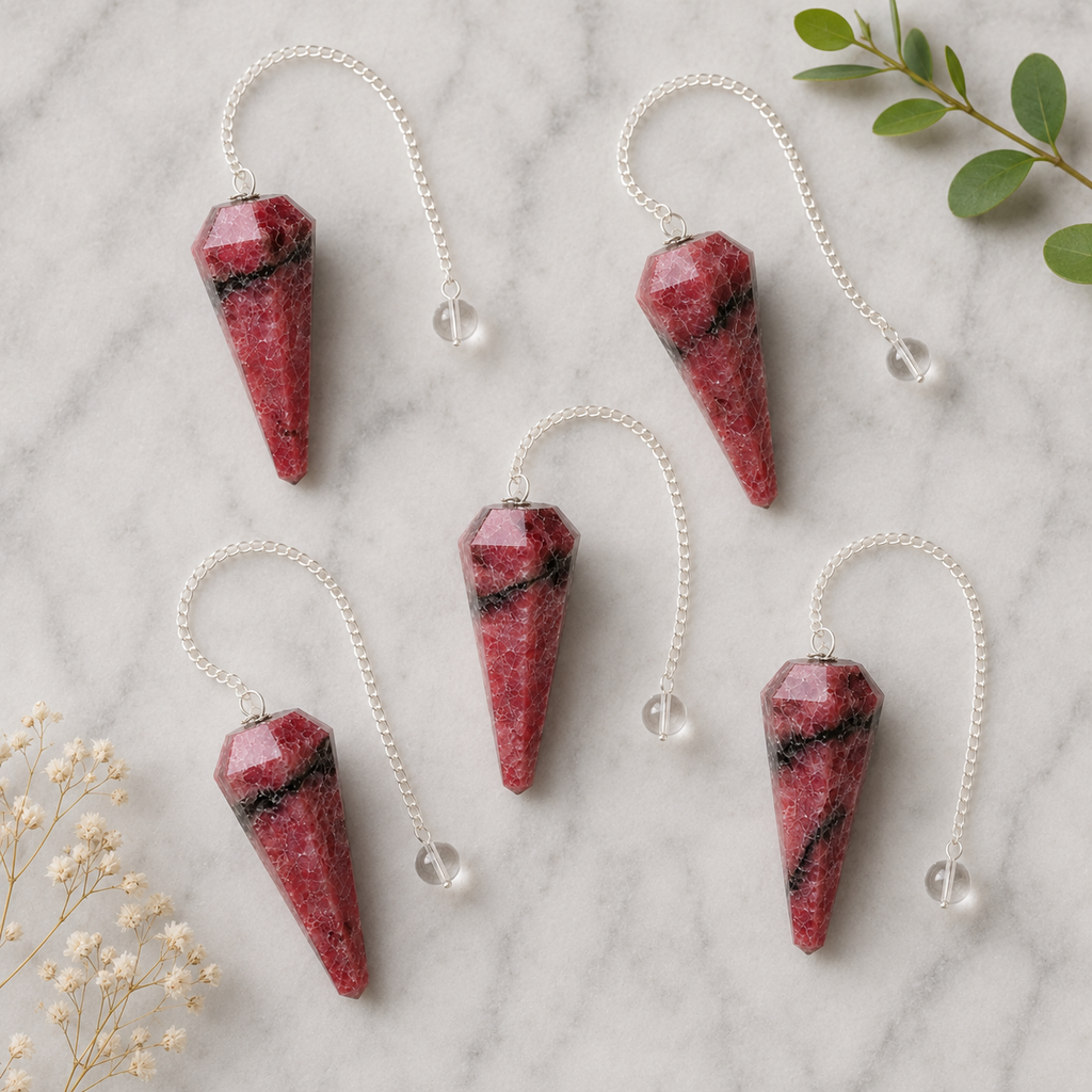 Rhodonite Faceted Hexagon Pendulum, Crystal Pendulum