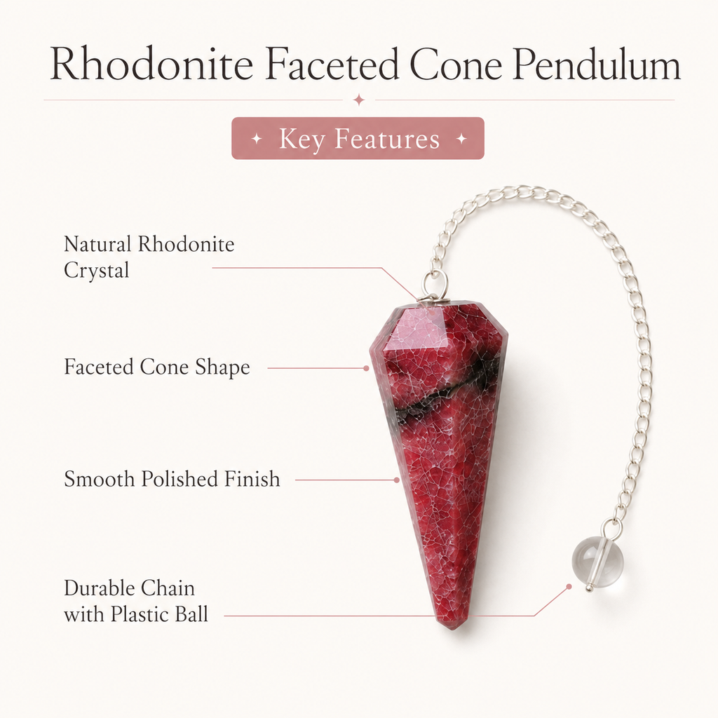Rhodonite Faceted Hexagon Pendulum, Crystal Pendulum