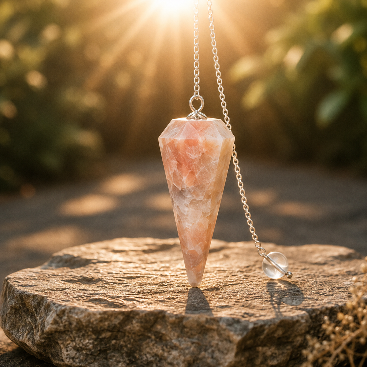 Moonstone Faceted Hexagon Pendulum, Crystal Pendulum