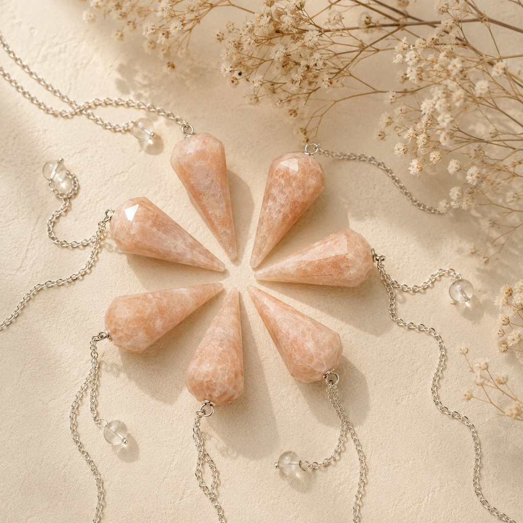 Moonstone Faceted Hexagon Pendulum, Crystal Pendulum