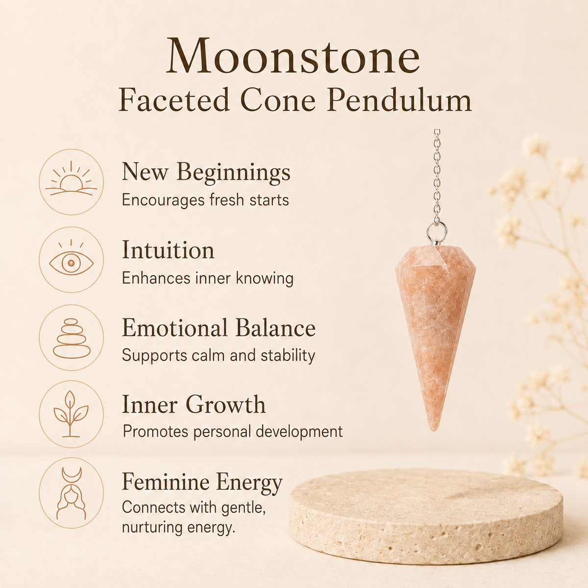 Moonstone Faceted Hexagon Pendulum, Crystal Pendulum