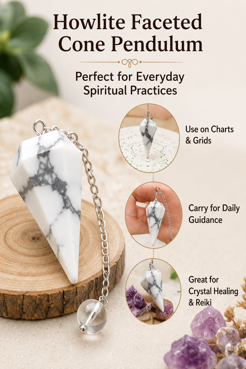 Howlite Pendulum (Inspiration and Balance)