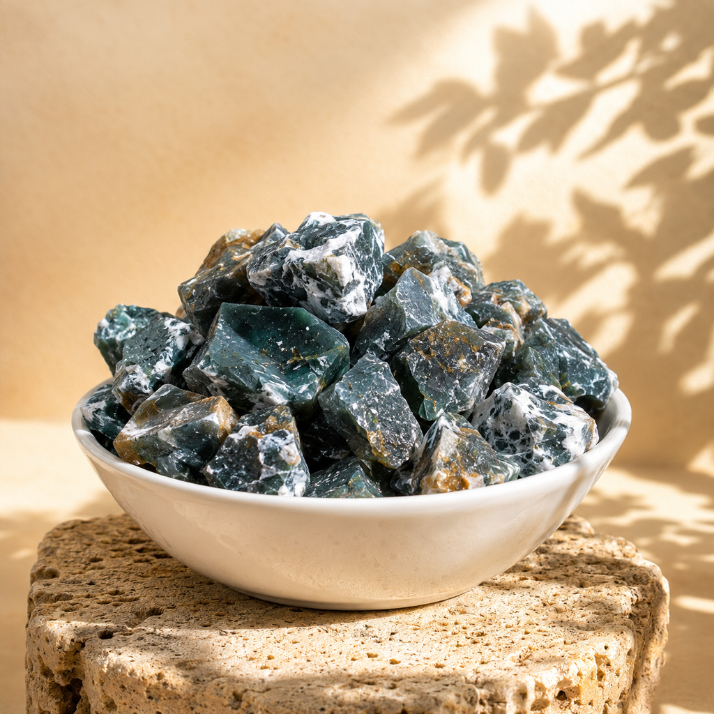 Moss Agate Rough Rocks(Encourage Tranquility and Emotional Balance)