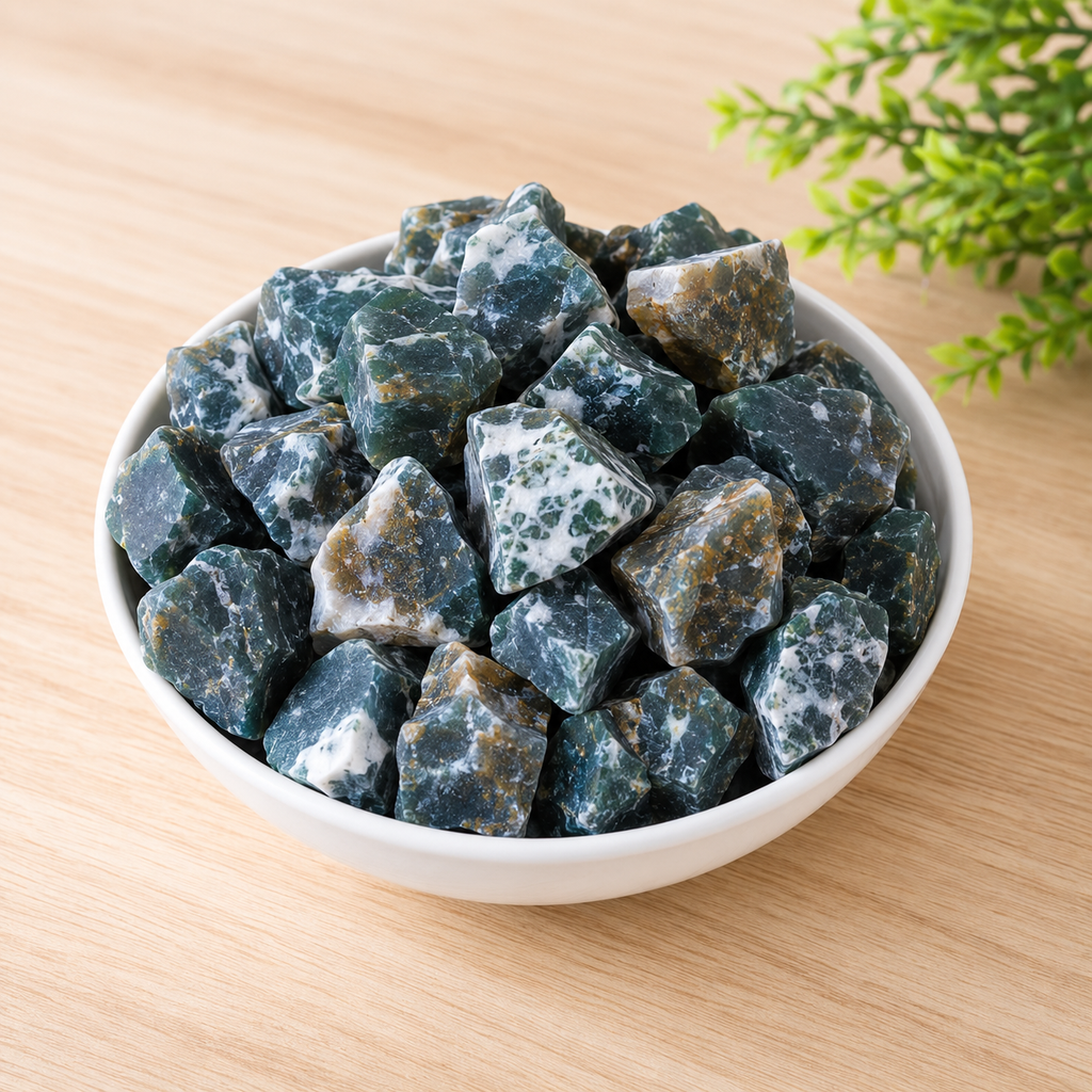 Moss Agate Rough Rocks(Encourage Tranquility and Emotional Balance)