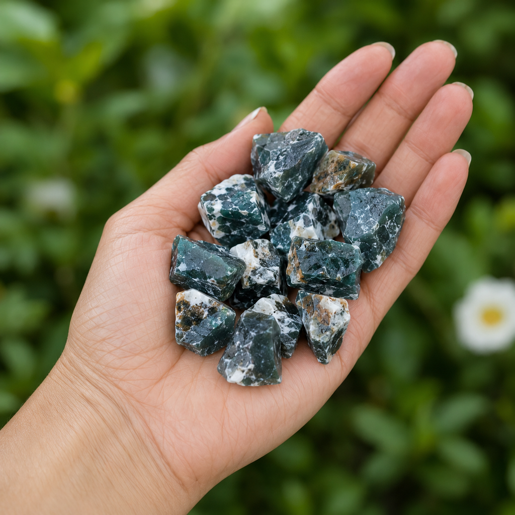 Moss Agate Rough Rocks(Encourage Tranquility and Emotional Balance)