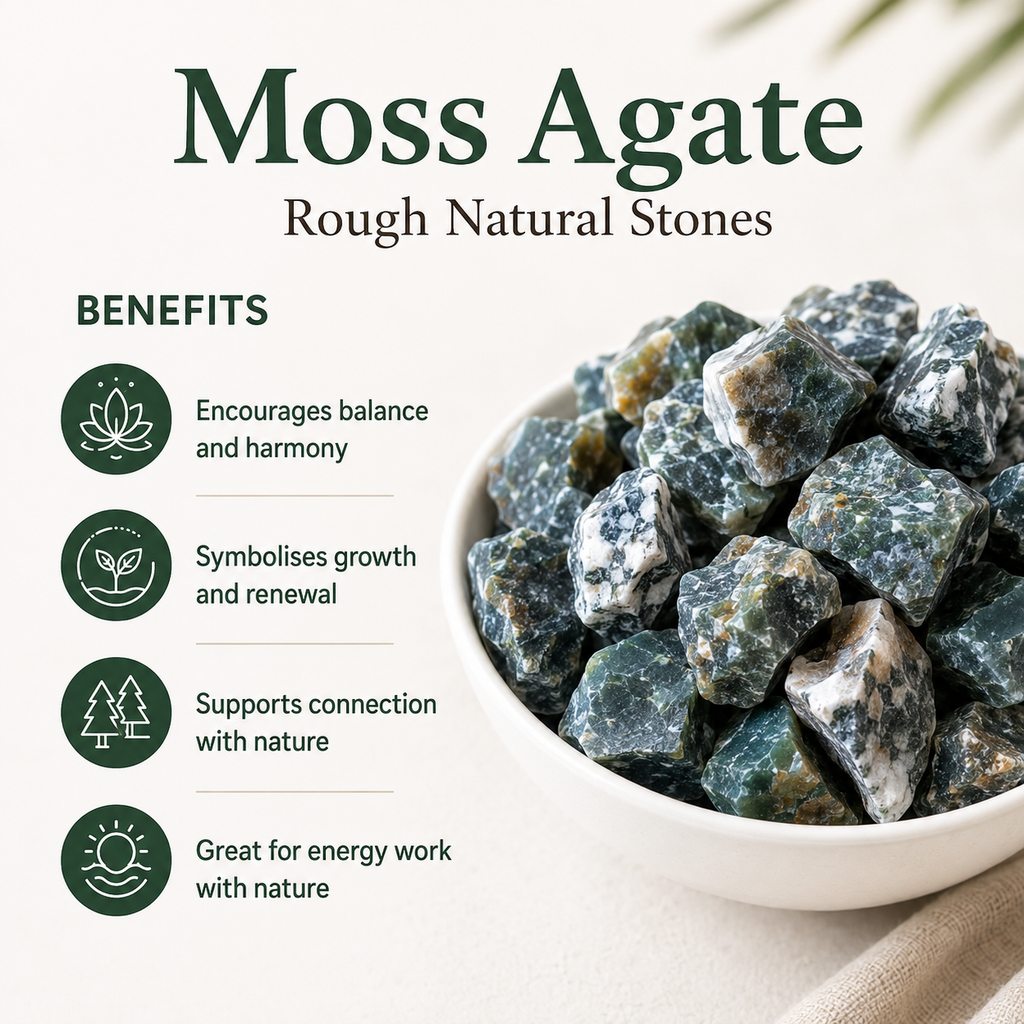 Moss Agate Rough Rocks(Encourage Tranquility and Emotional Balance)