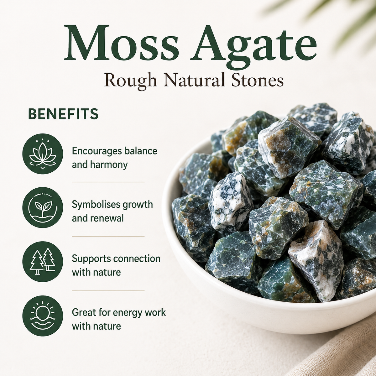 Moss Agate Rough Rocks(Encourage Tranquility and Emotional Balance)