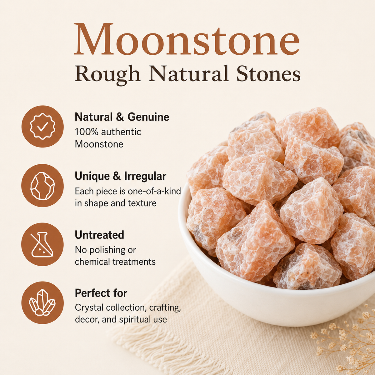 Moonstone Rough Rocks (Self-Healing and Inner Peace)