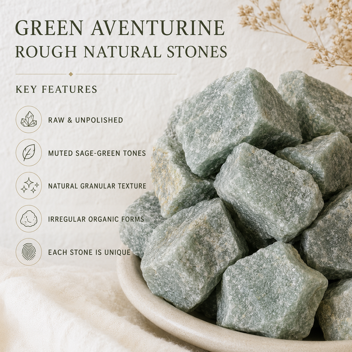 Green Aventurine Rough Rocks (Grounding and Stability)