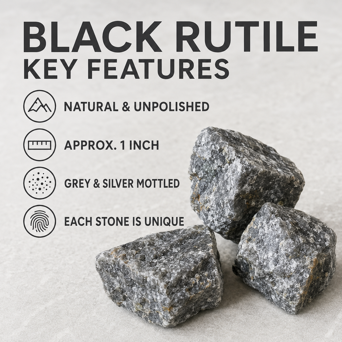 Black Rutile Rough Rocks (Promotes Strength and Growth)