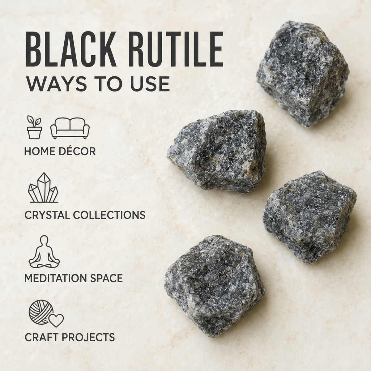 Black Rutile Rough Rocks (Promotes Strength and Growth)