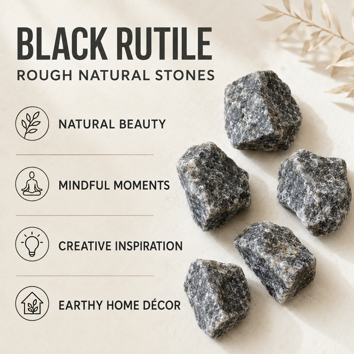 Black Rutile Rough Rocks (Promotes Strength and Growth)