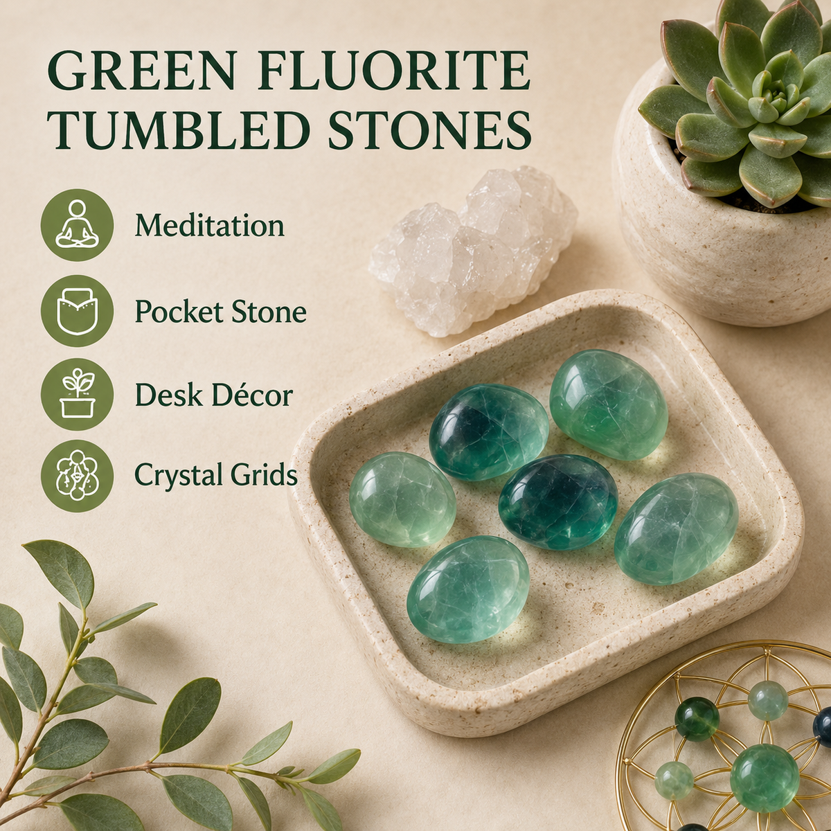 Green Fluorite Tumbled Crystals (Bring Balance and Clearing)