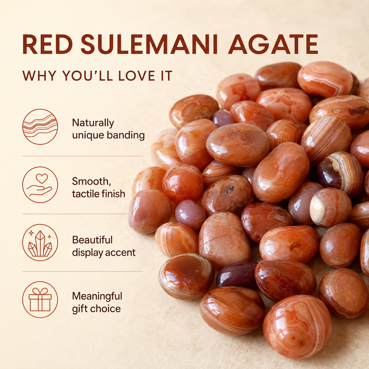 Red Sulemani Agate Tumbled Crystals (Improves Physical and Mental Health) | Tumbled Stones & Chips | Wiccan Center