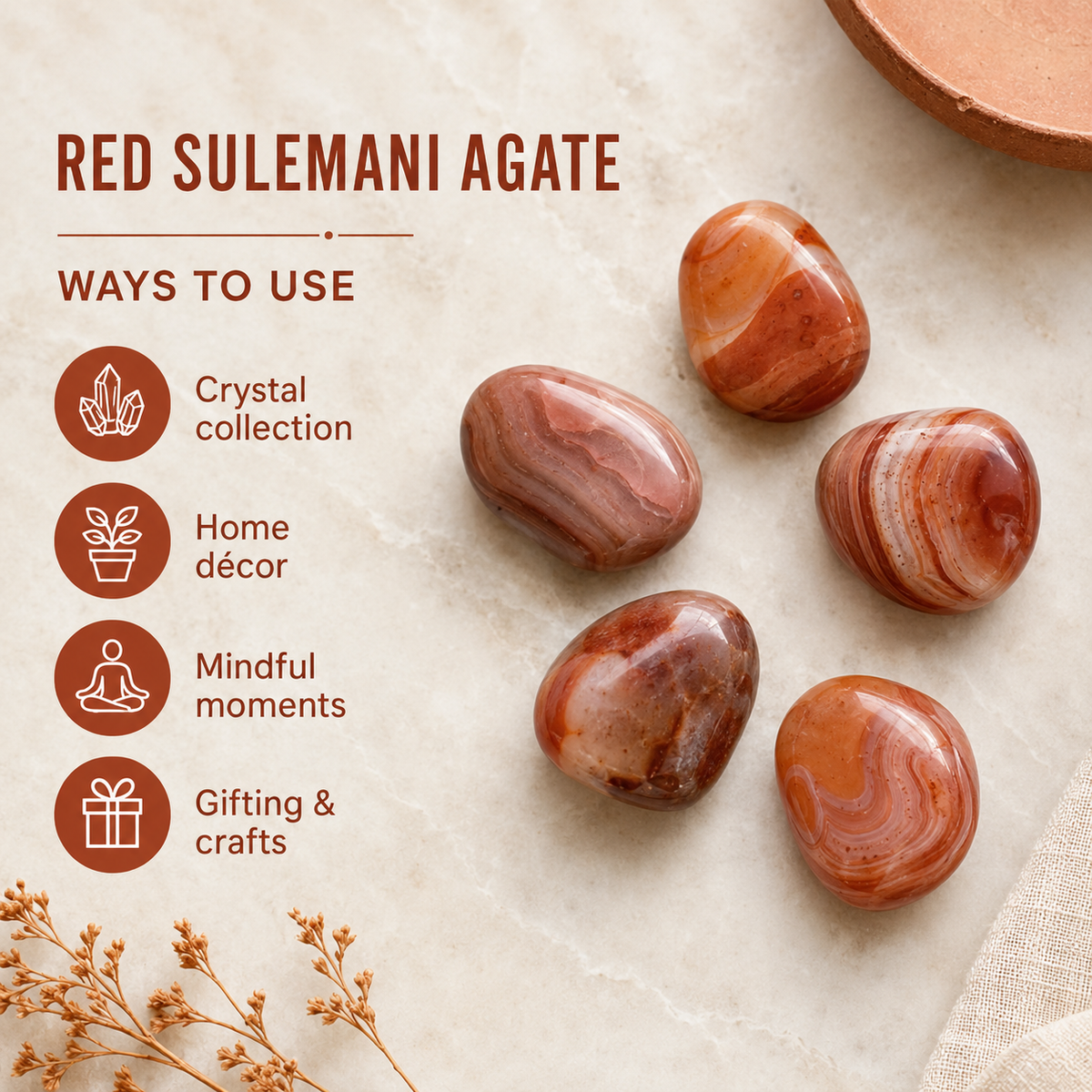 Red Sulemani Agate Tumbled Crystals (Improves Physical and Mental Health) | Tumbled Stones & Chips | Wiccan Center
