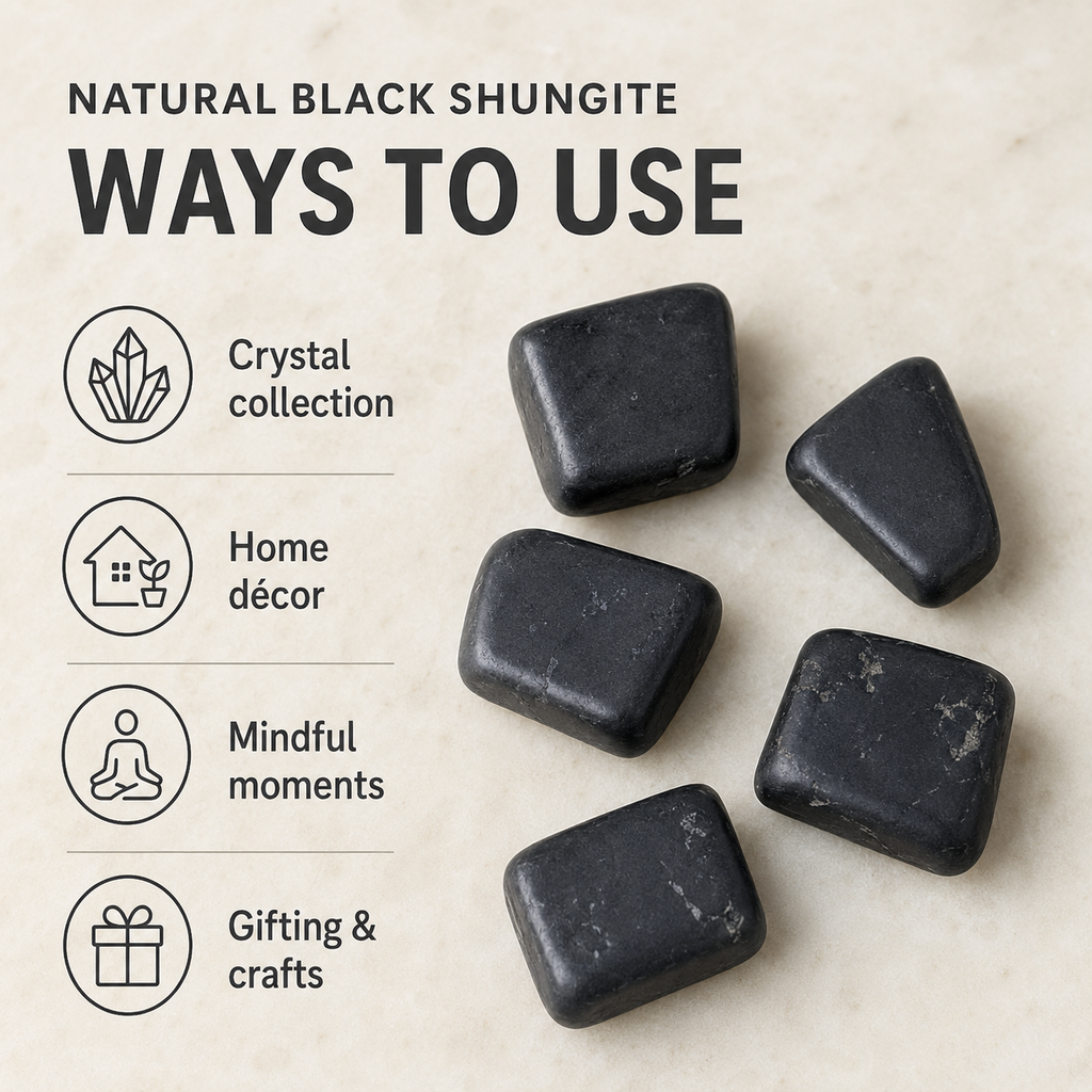 Black Shungite Tumbled Crystals (Elimination Toxins and Clarity ) | Tumbled Stones & Chips | Wiccan Center