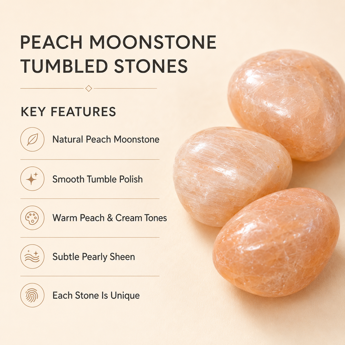 Peach Moonstone Tumbled Crystals (Mastering Fear and Leadership)