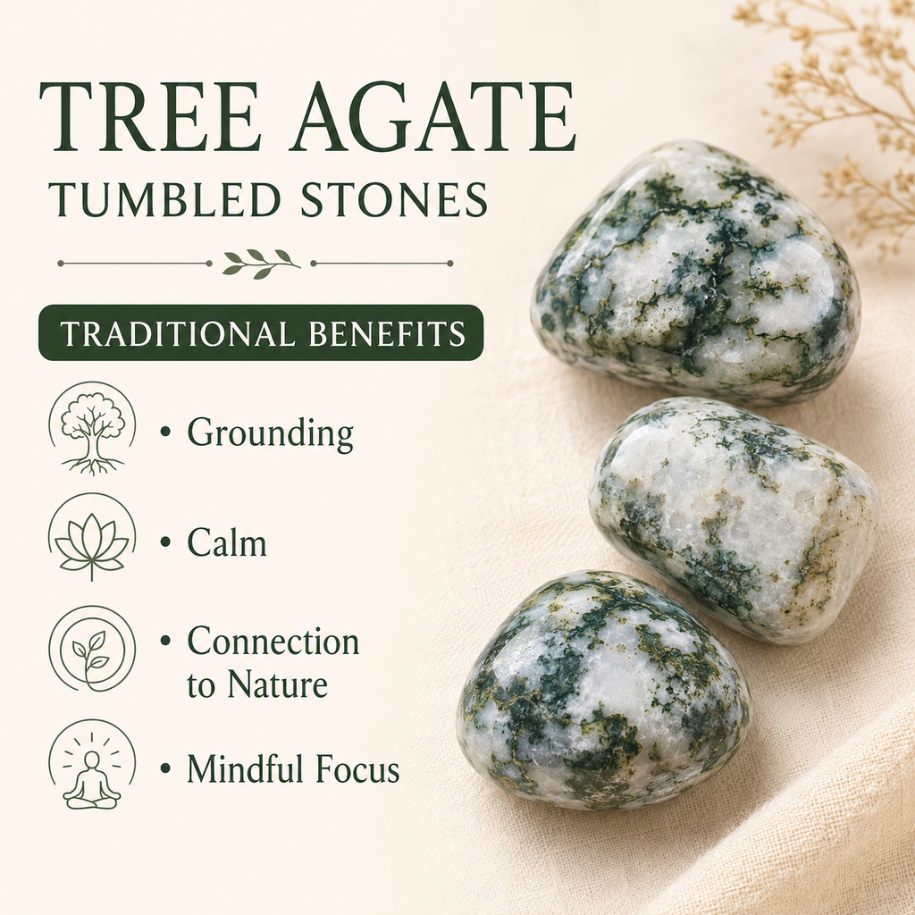 Tree Agate Tumbled Crystals (Knowledge and Trust)