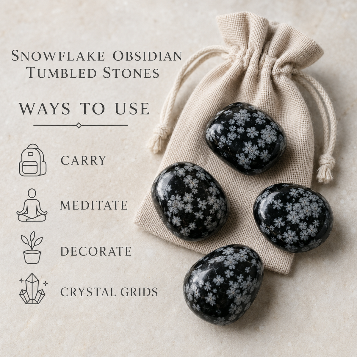 Snowflake Obsidian Tumbled Crystals (Alignment With The Higher Self and Channeling)