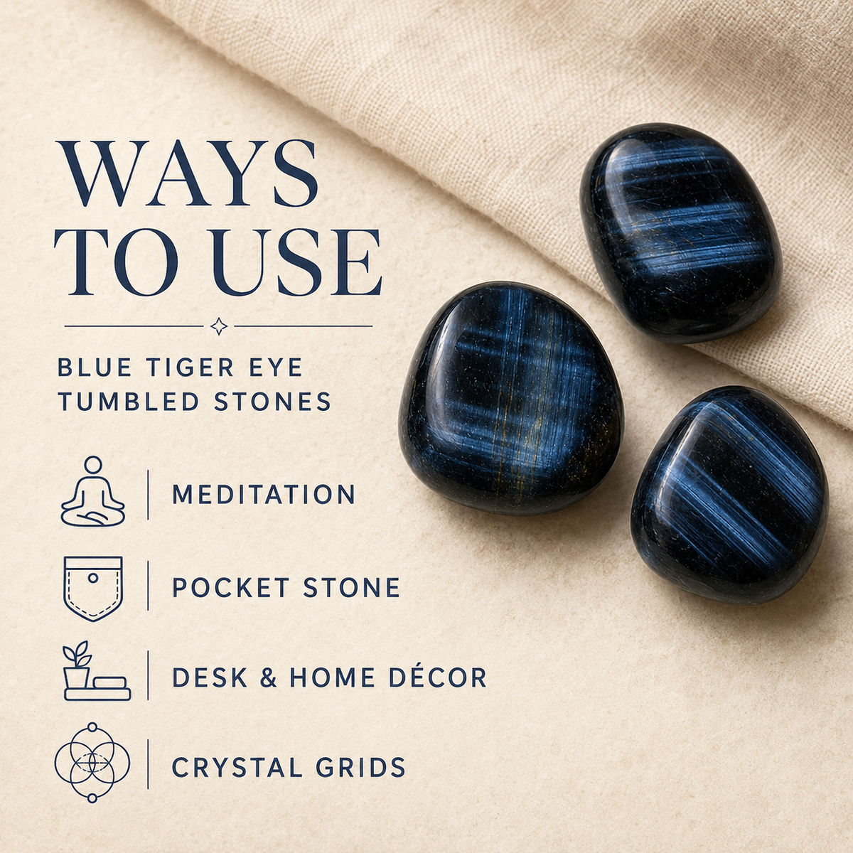 Blue Tiger Eye Tumbled Crystals (Alignment With The Higher Self and Unity Of Heart) | Tumbled Stones & Chips | Wiccan Center