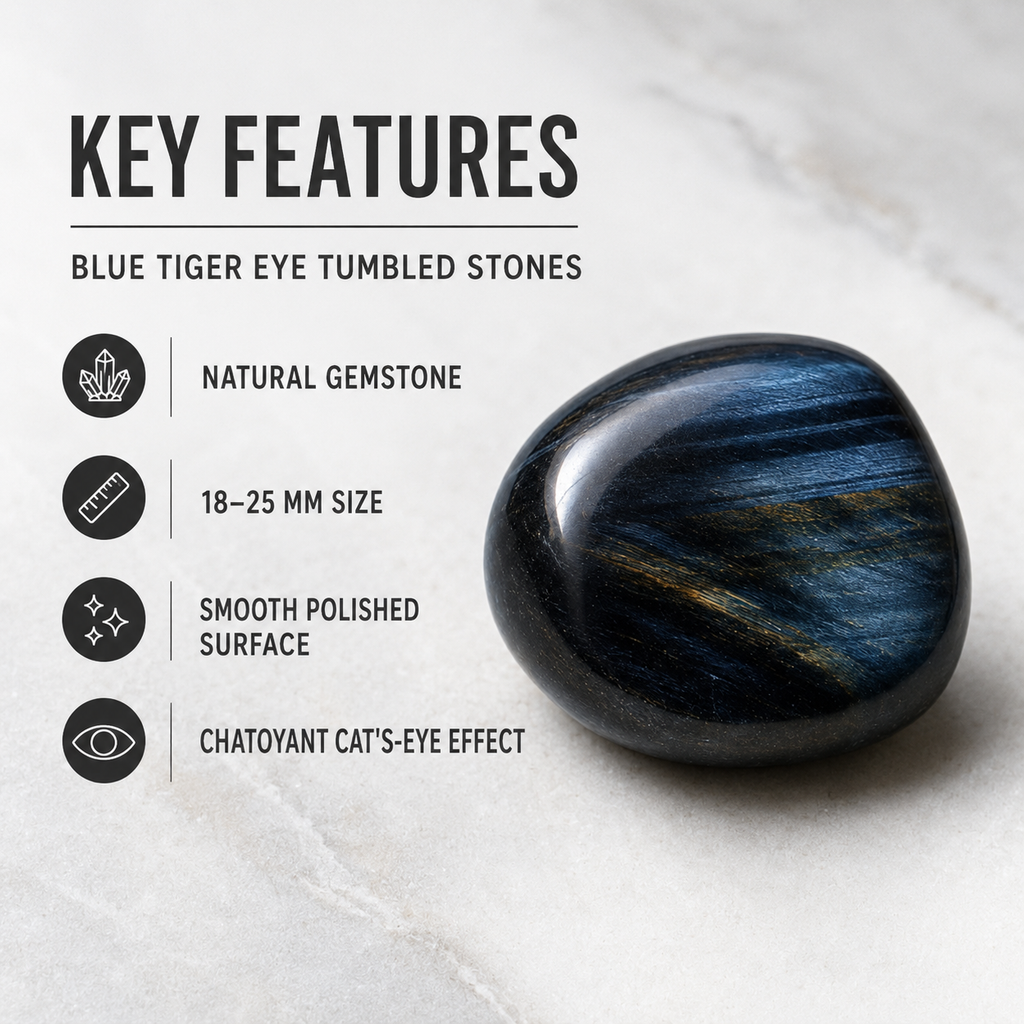 Blue Tiger Eye Tumbled Crystals (Alignment With The Higher Self and Unity Of Heart) | Tumbled Stones & Chips | Wiccan Center