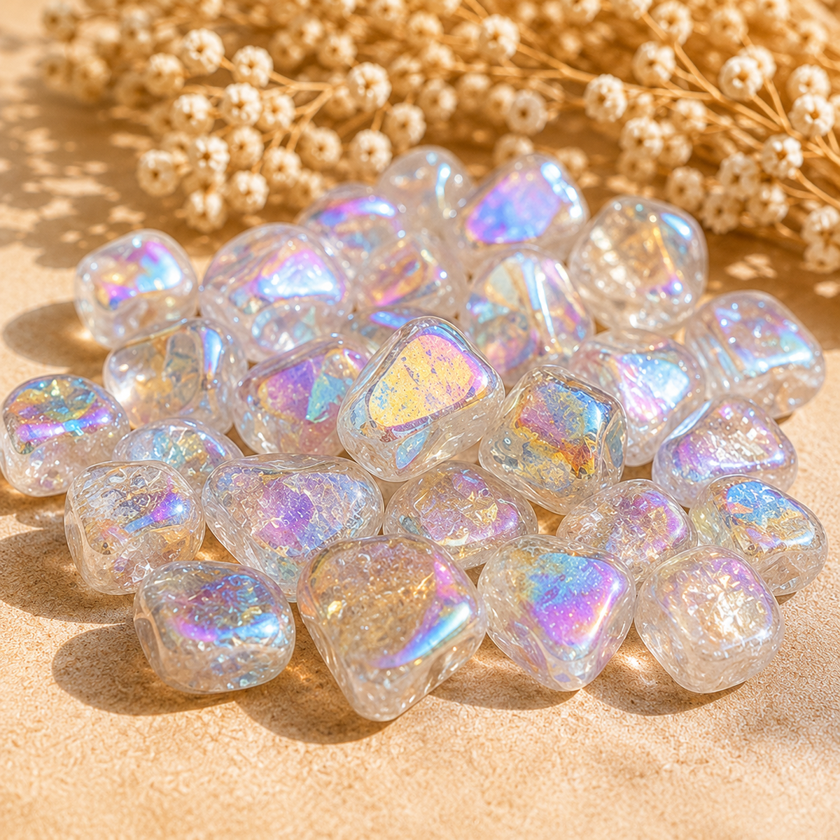 Aura Quartz Rainbow Tumbled Crystals (Energy Transfer and Past Life Recall) | Tumbled Stones & Chips | Wiccan Center