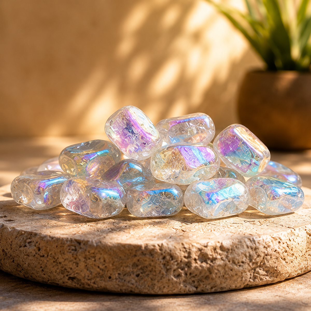 Aura Quartz Rainbow Tumbled Crystals (Energy Transfer and Past Life Recall) | Tumbled Stones & Chips | Wiccan Center