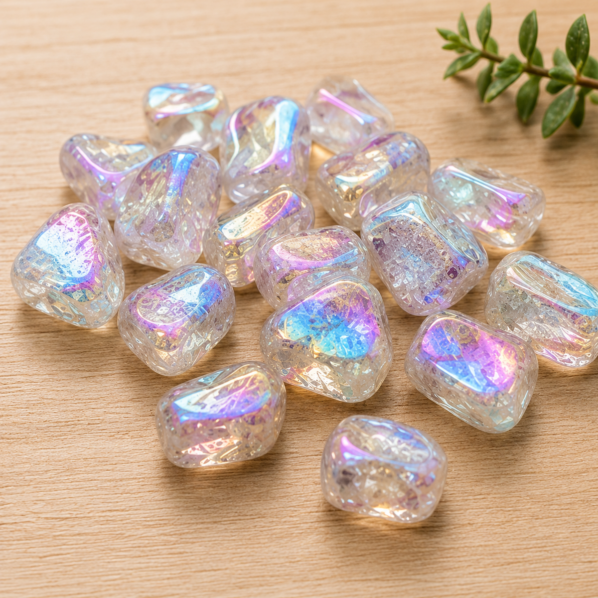 Aura Quartz Rainbow Tumbled Crystals (Energy Transfer and Past Life Recall) | Tumbled Stones & Chips | Wiccan Center