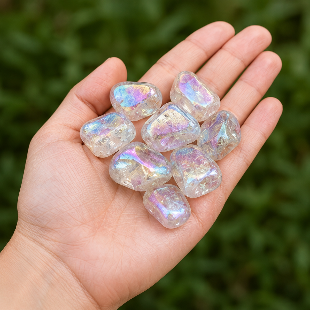 Aura Quartz Rainbow Tumbled Crystals (Energy Transfer and Past Life Recall) | Tumbled Stones & Chips | Wiccan Center