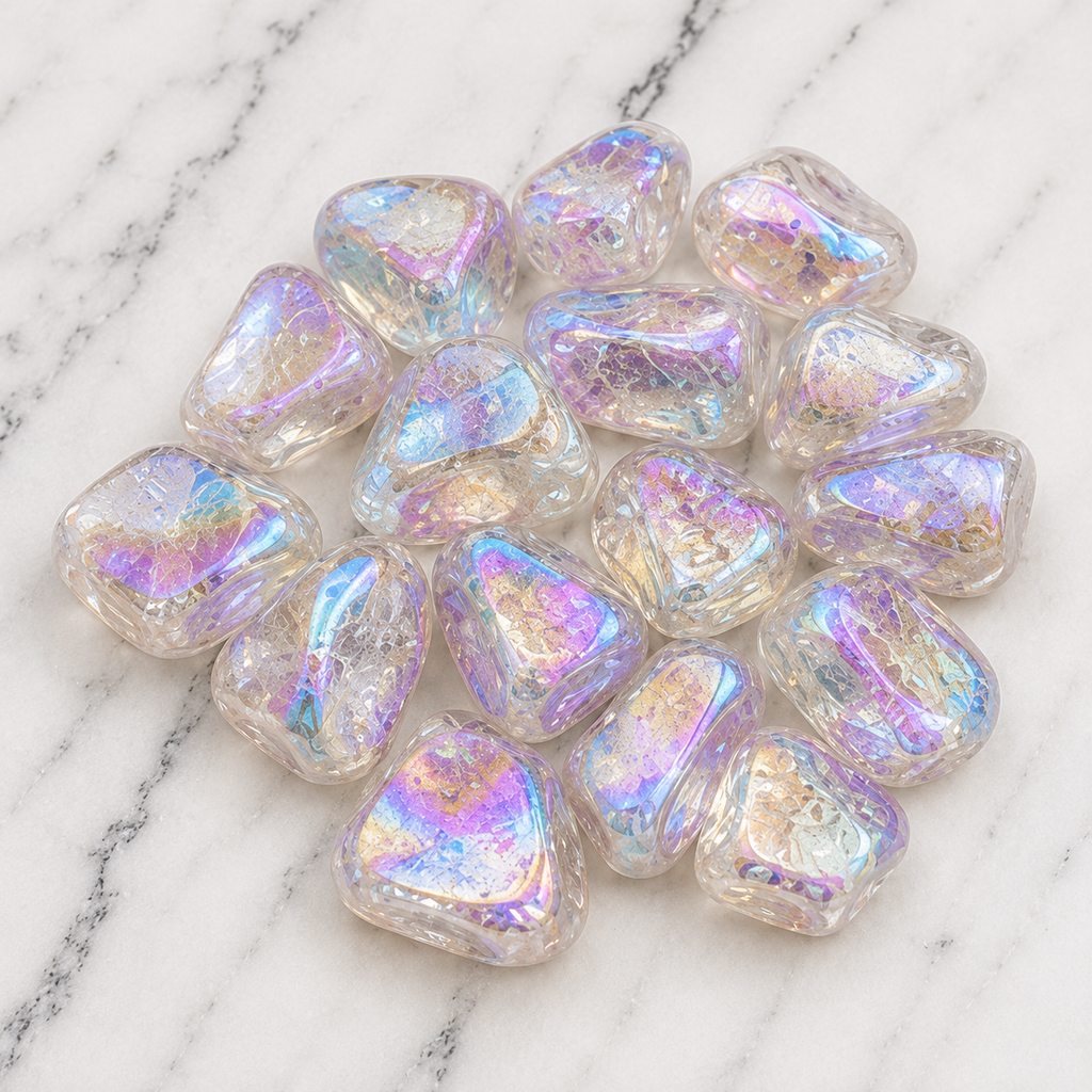 Aura Quartz Rainbow Tumbled Crystals (Energy Transfer and Past Life Recall) | Tumbled Stones & Chips | Wiccan Center