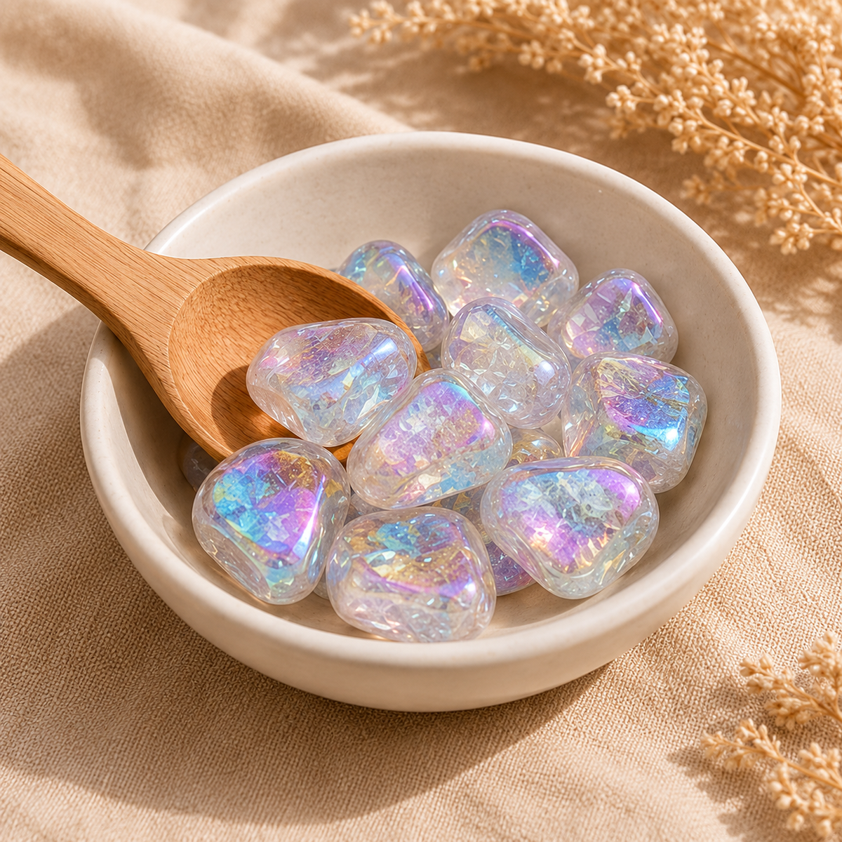 Aura Quartz Rainbow Tumbled Crystals (Energy Transfer and Past Life Recall) | Tumbled Stones & Chips | Wiccan Center