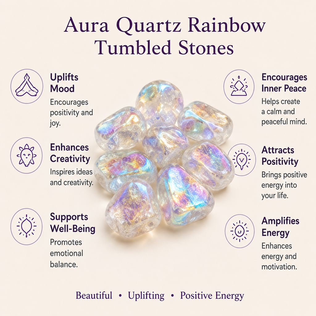 Aura Quartz Rainbow Tumbled Crystals (Energy Transfer and Past Life Recall) | Tumbled Stones & Chips | Wiccan Center