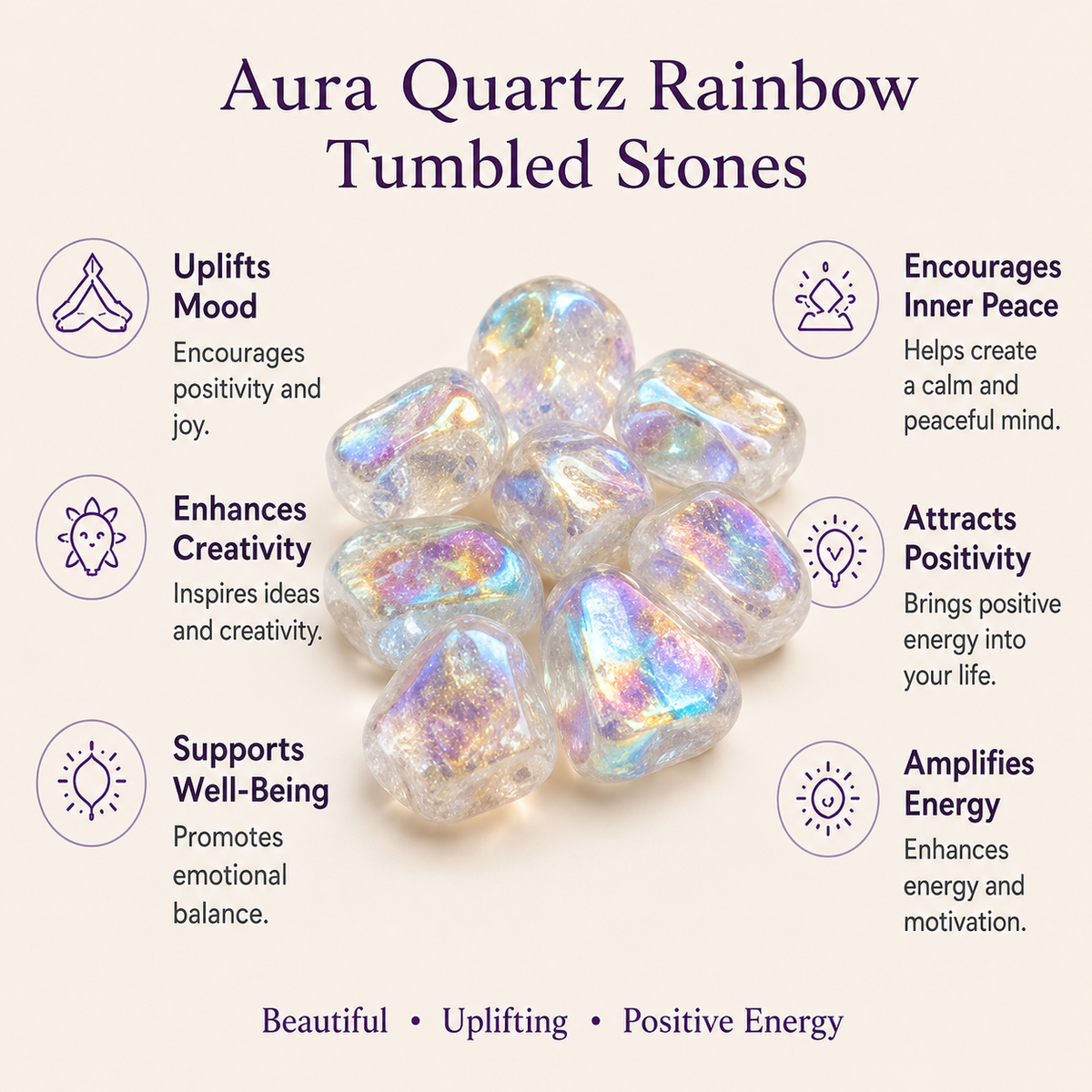 Aura Quartz Rainbow Tumbled Crystals (Energy Transfer and Past Life Recall) | Tumbled Stones & Chips | Wiccan Center
