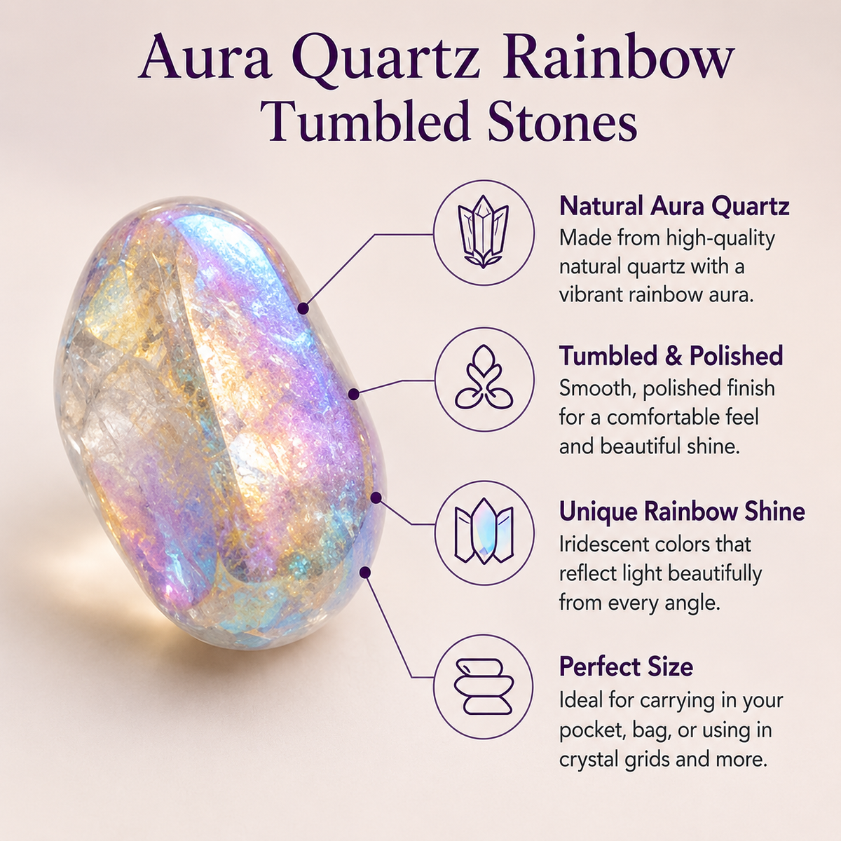 Aura Quartz Rainbow Tumbled Crystals (Energy Transfer and Past Life Recall) | Tumbled Stones & Chips | Wiccan Center