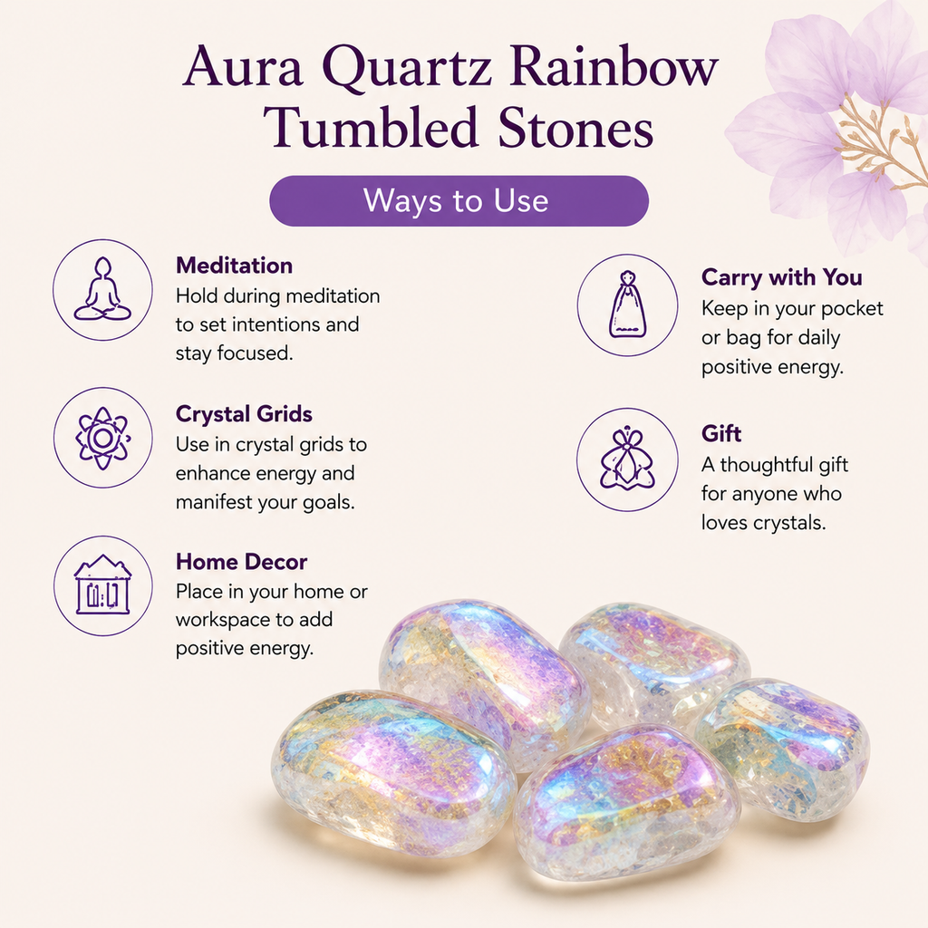 Aura Quartz Rainbow Tumbled Crystals (Energy Transfer and Past Life Recall) | Tumbled Stones & Chips | Wiccan Center
