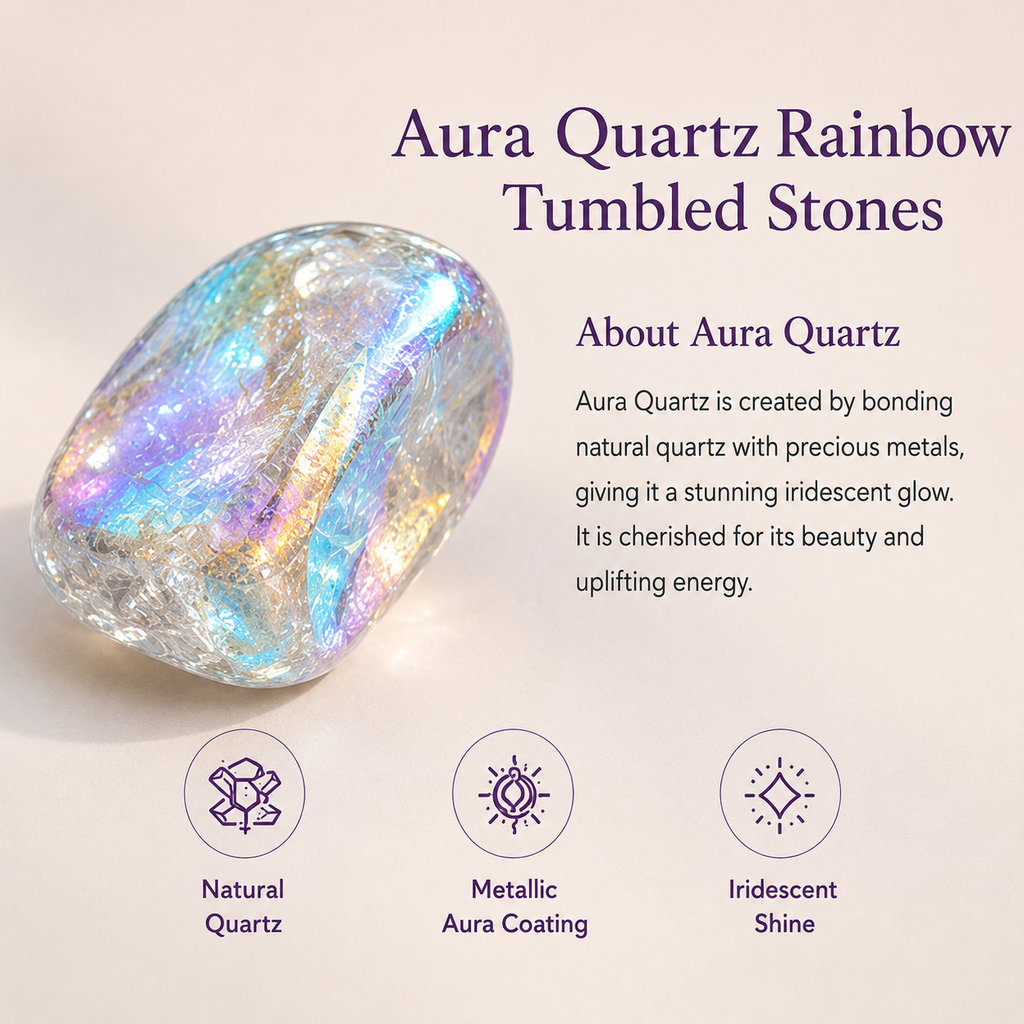 Aura Quartz Rainbow Tumbled Crystals (Energy Transfer and Past Life Recall) | Tumbled Stones & Chips | Wiccan Center