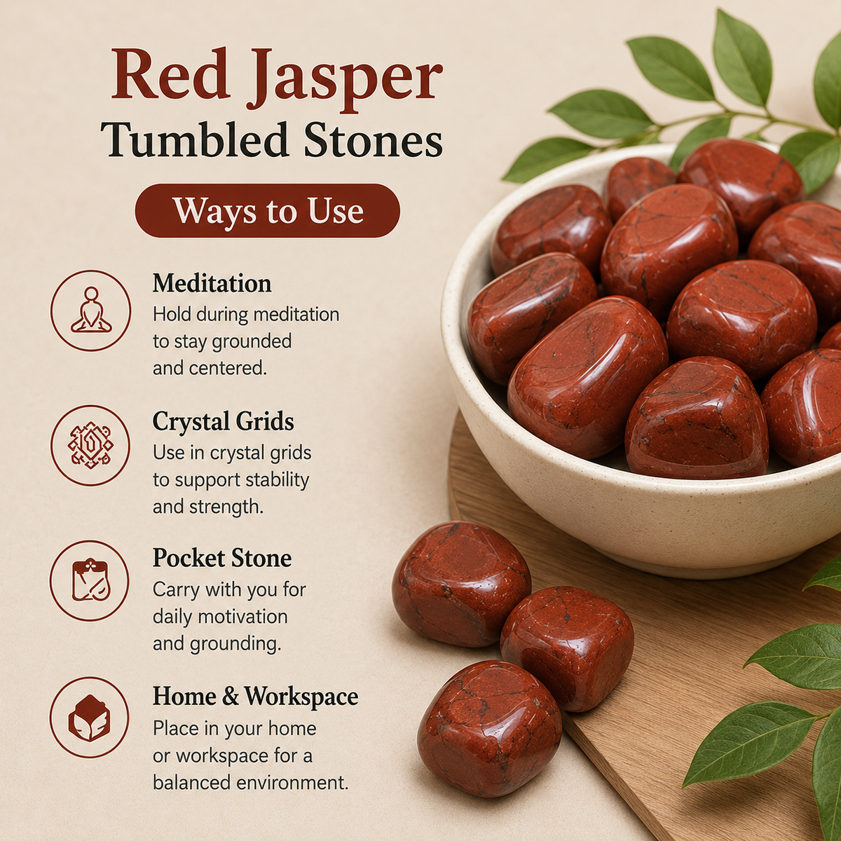 Red Jasper Tumbled Crystals (Breaking Addictions and Strength)