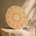 Engraved Zodiac Signs Crystal Grid Board, 6" Wooden Crystal Grid Plate | Pyramids & Spheres | Wiccan Center