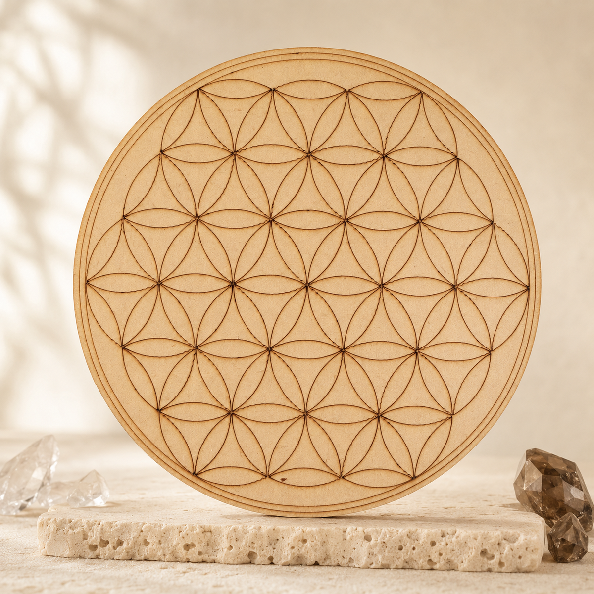 Tree of Life Crystal Grid Board, 6" Wooden Crystal Grid Plate | Pyramids & Spheres | Wiccan Center